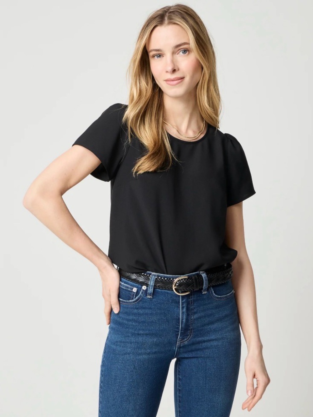 J. Crew Black Short-Sleeve Puff-Sleeve Blouse